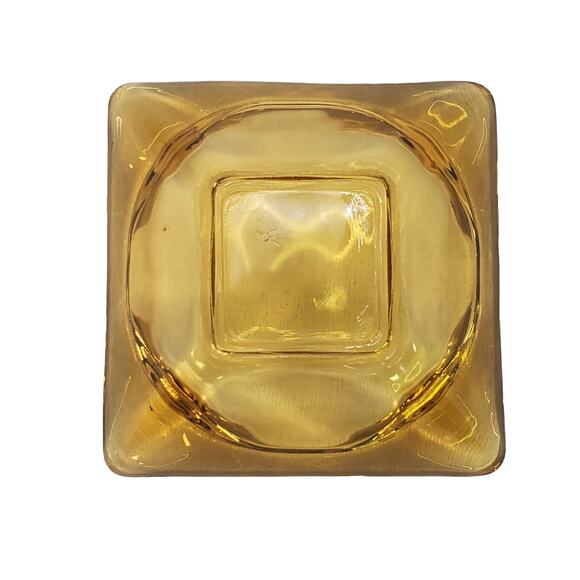 Vtg Lot of 2 Amber Glass MCM Slotted Square 3" & 4.5" Ashtray Bundle Collectible - Picture 7 of 14